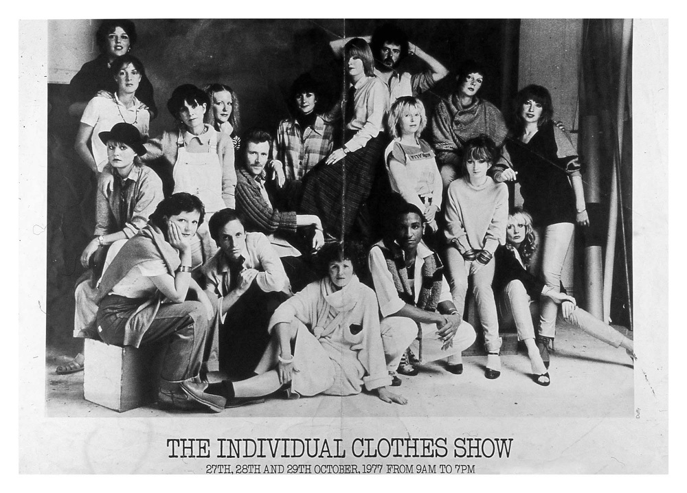 The Individual Clothes Show was a seasonal fashion trade show started by Wendy Booth and Cath Knox in 1978 . The first season’s venue was The Atheneum Hotel in Mayfair. This photo of the original designers was taken by Duffy.

Designers : Clare Dudley Hart C+K, Chrissie Walsh, Fred Spurr, Ian Batten, Jaime Ortega, Jennifer Kiernan and Lindsay Taylor, La Verne and Jane, Mary Aldride and Angela Hewitt Now Voyager - Bernie Cook, Reet Petite Shirley Colby-Sally Yeomans, Roy Peach, Swanky Modes (on right).